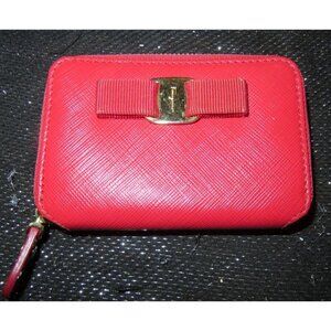 Salvatore Ferragamo Vara Bow Embellished Italian Leather Zip around wallet 100%
